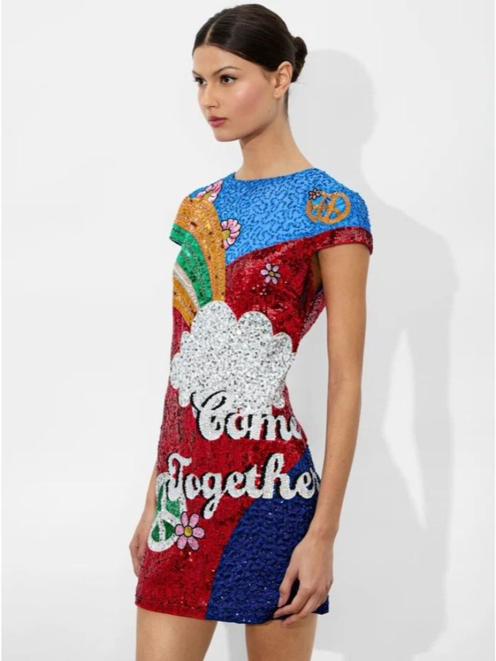 Alice + Olivia X The Beatles Come Together Clyde Sequin Shift Dress 6 NWT $995 - Picture 4 of 16